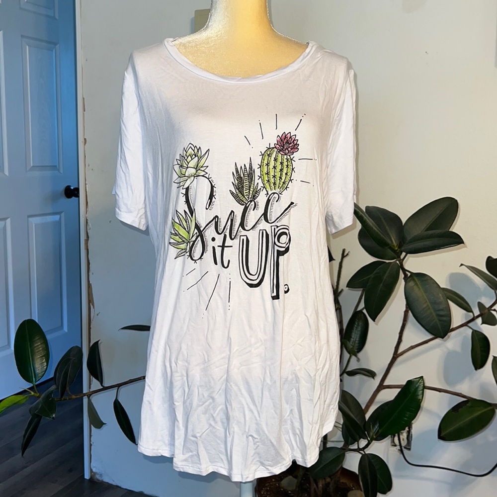 Story Teller White Plants Succulent Tee Size 2XL